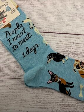 Blue Q Light Blue Novelty Dog Socks with Multicolor Dog Motifs